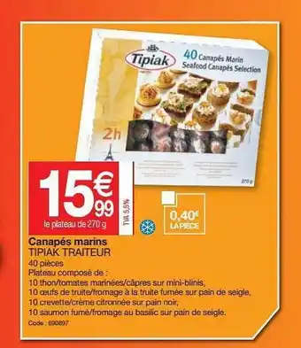 Promocash Canapés Marins Tipiak Traiteur offre