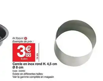 Promocash Cercle En Inox Rond H. 4.5 Cm Ǿ 8 Cm offre