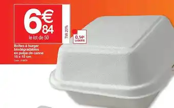 Boîtes à Burger Biodégradbales En Pulpe De Canne 15 X 15 Cm