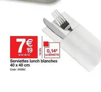 Promocash Serviettes Lunch Blanches 40 X 40 Cm offre