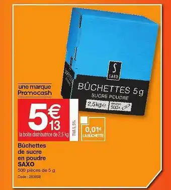 Promocash Bûchettes De Sucre En Poudre Saxo offre