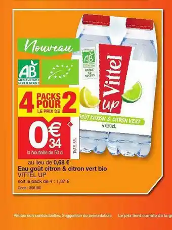 Promocash Eau Goût Citron & Citron Vert Bio Vittel Up offre