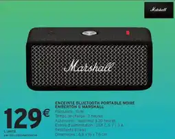 Intermarché Marshall ENCEINTE BLUETOOTH PORTABLE NOIRE EMBERTON II offre