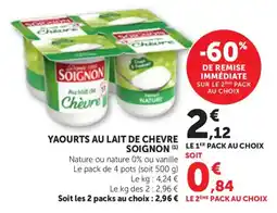 Maximarché SOIGNON Yaourts au lait de chèvre offre