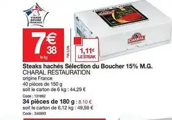 Promocash Steaks Hachés Sélection Du Boucher 15% M.g. Charal Restauration offre