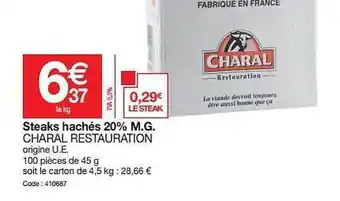 Promocash Steaks Hachés 20% M.g. Charal Restauration offre
