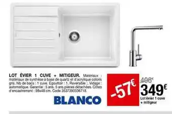 BUT Lot évier 1 Cuve + Mitigeur Blanco offre