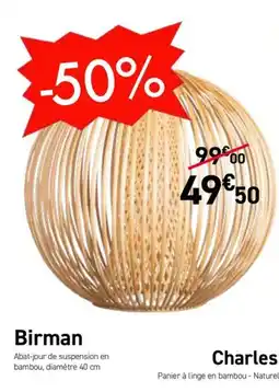 Habitat Birman Abat-jour de suspension en bambou, diamètre offre