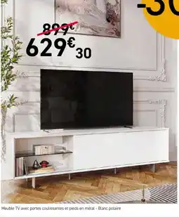Habitat Meuble TV avec portes coulissantes et pieds en métal - Blanc polaire offre