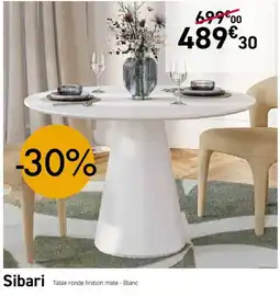 Habitat Sibari Table ronde finition mate - Blanc offre