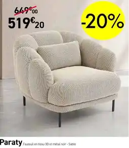Habitat Paraty Fauteuil en tissu 3D et métal noir - Sable offre