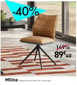 Habitat Mllina Chaise en tissu et métal noir - Ocre et gris offre