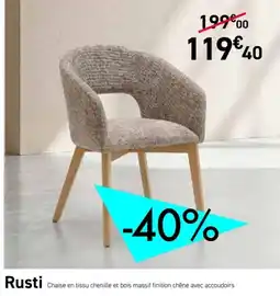 Habitat Rusti Chaise en tissu chenille et bois massif finition chêne avec accoudoirs offre