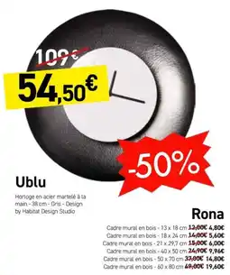 Habitat Ublu Horloge en acier martelé à la main - 38 cm - Gris - Design by Habitat Design Studio offre