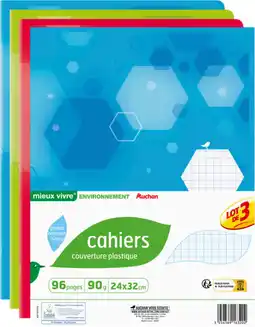Auchan Auchan lot de 3 cahiers piqués polypro auchan offre