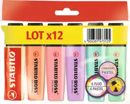 Auchan Stabilo lot de 12 surligneurs : 6 fluo et 6 pastel offre