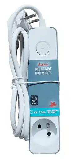 Auchan Auchan bloc 3 prises 16a + interrupteur offre