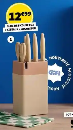 GiFi Bloc de 5 couteaux + ciseaux + aiguisseur offre