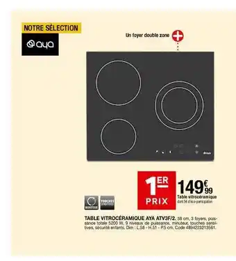 BUT Table Vitrocéramique Aya Atv3f-2 offre