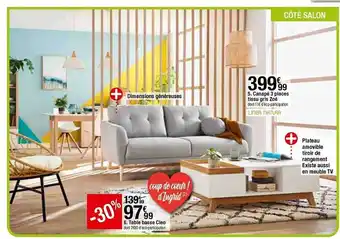 BUT Table Basse Cléo, Canapé 3 Places Tissu Gris Zoé offre