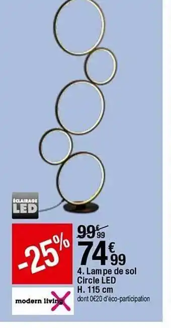 BUT Lampe De Sol Circle Led Modern Living offre