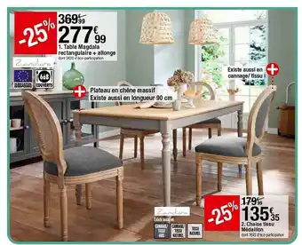 BUT Table Magdala Rectangulaire + Allonge, Chaise Tissu Médaillon offre