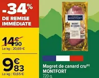 Carrefour Montfort magret de canard cru offre