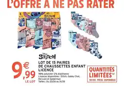 Intermarché Express Disney - lot de 15 paires de chaussettes enfant licence offre