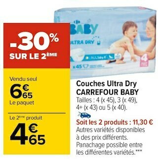 Carrefour Carrefour baby couches ultra dry offre