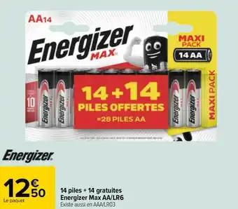 Carrefour Energizer 14 piles + 14 gratuites energizer max aa/lr6 offre