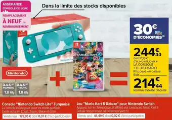 Carrefour Console nintendo switch lite turquoise et jeu mario kart 8 deluxe pour nintendo switch offre