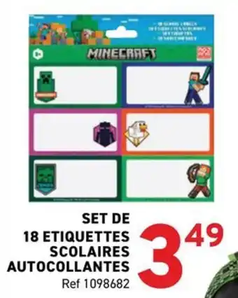 Minecraft SET DE 18 ETIQUETTES SCOLAIRES AUTOCOLLANTES