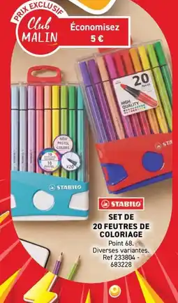 Trafic STABILO SET DE 20 FEUTRES DE COLORIAGE offre