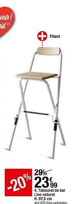 BUT Tabouret De Bar Lino Naturel H. 97,5 Cm offre