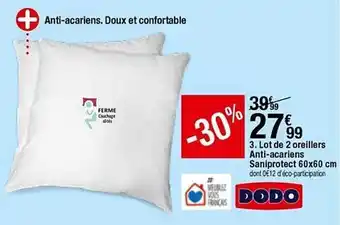 Lot De 2 Oreillers Anti-acariens Saniprotect 60 X 60 Cm Dodo