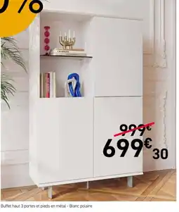 Habitat Buffet haut 3 portes et pieds en métal - Blanc polaire offre