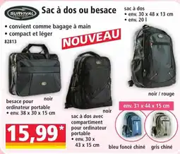 Norma Survival sac à dos ou besace offre