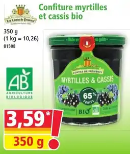 Norma Les Comtes de Provence Confiture myrtilles et cassis bio offre