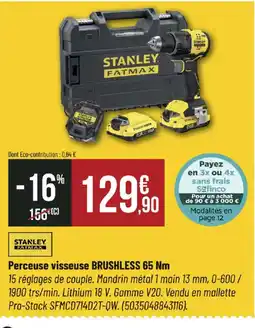 Bricorama STANLEY Perceuse visseuse BRUSHLESS 65 Nm offre