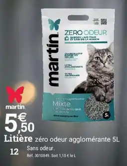 Espace emeraude martin Litière zéro odeur agglomérante offre