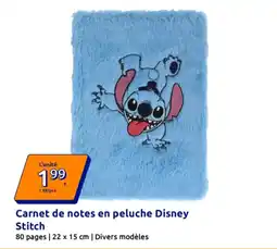 Action Disney Stitch Carnet de notes en peluche offre