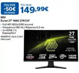 Costco MSI Écran 27" MAG 274CXF offre