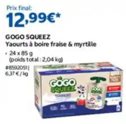 Costco GOGO SQUEEZ Yaourts à boire fraise & myrtille offre