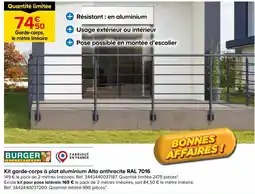 Castorama Burger kit garde-corps à plat aluminium alto anthracite ral 7016 offre