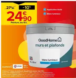 Castorama Goodhome peinture murs et plafonds blanc lumineux mat 10 l offre