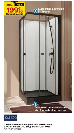 Castorama Galedo cabine de douche intégrale julie carrée, noire, portes coulissantes offre