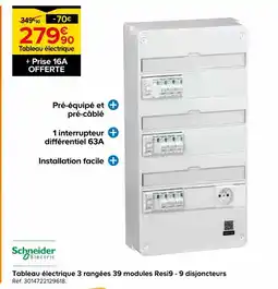 Castorama Schneider electric tableau électrique 3 rangées 39 modules resi9 - 9 disjoncteurs offre