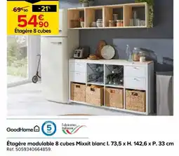 Castorama Goodhome étagère modulable 8 cubes mixxit blanc l. 73,5 x h. 142,6 x p. 33 cm offre