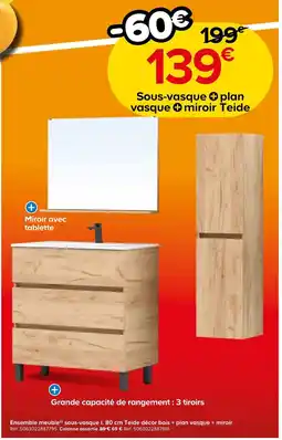 Castorama Castorama ensemble meuble sous-vasque l. 80 cm teide décor bois + plan vasque + miroir offre