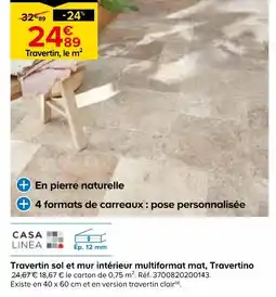 Castorama Casa linea travertin sol et mur intérieur multiformat mat offre